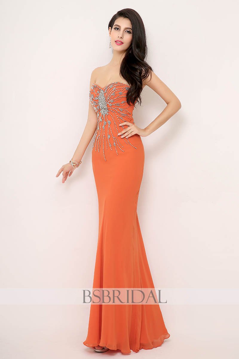 burnt orange strapless formal long prom dress, AJ015