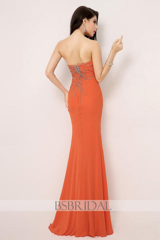 burnt orange strapless formal long prom dress, AJ015