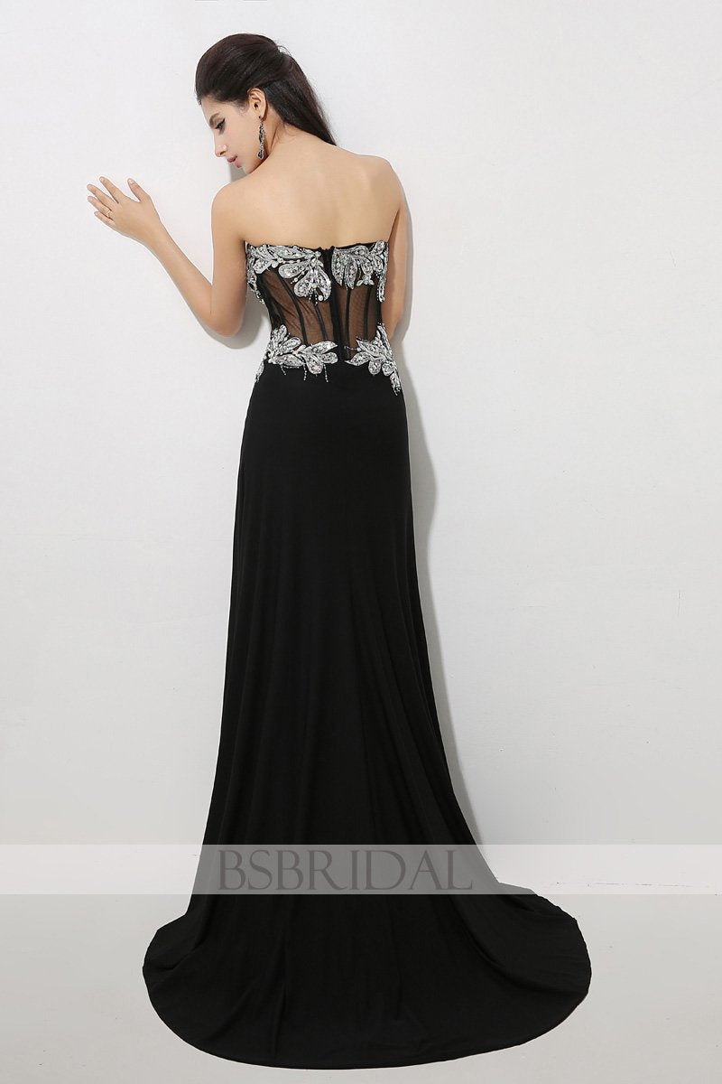 black chiffon sweetheart side slit long prom dress, AJ023