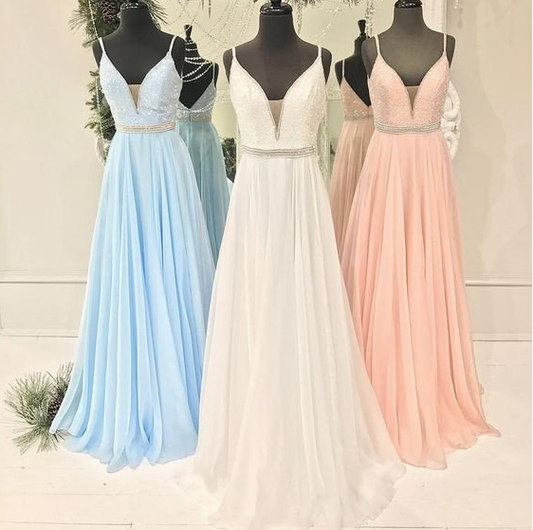 spaghetti straps long chiffon beaded 2017 prom dress, PD9779