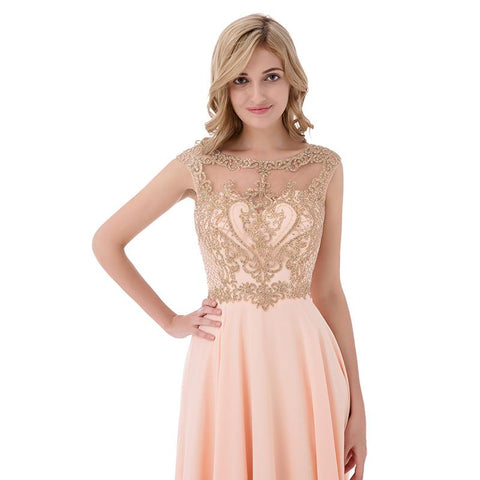 Applique Beaded Long Prom Dresses Dusty Pink Chiffon Evening Dresses A-Line Formal Dresses