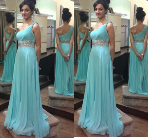 one shoulder prom dress, long prom dress, blue prom dress, charming prom dress, evening gown, BD122