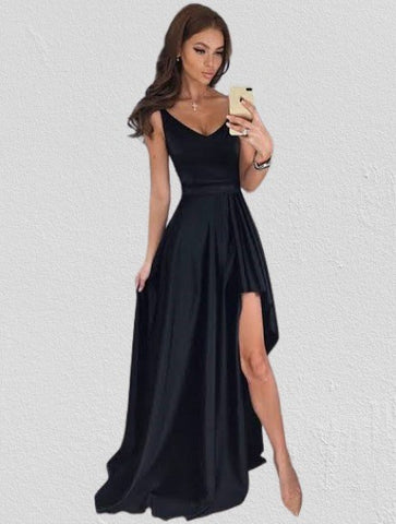 black prom dress, prom dress, simple prom dress, hi-lo prom dress, formal dresses, BD5622