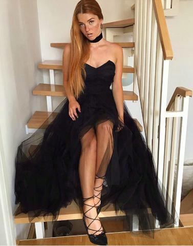 strapless black tulle long prom dress, PD2574