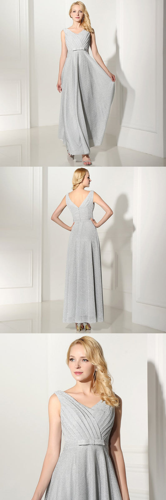 Bling Bling V-Neck Long Prom Dresses A-Line Evening Dresses V-Back Formal Dresses