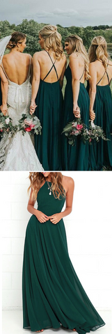 Cheap Chiffon Long Bridesmaid Dresses Green A-Line Bridesmaid Dresses Spaghetti Straps Backless Bridesmaid Dresses