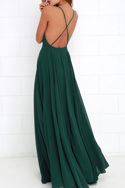 Cheap Chiffon Long Bridesmaid Dresses Green A-Line Bridesmaid Dresses Spaghetti Straps Backless Bridesmaid Dresses