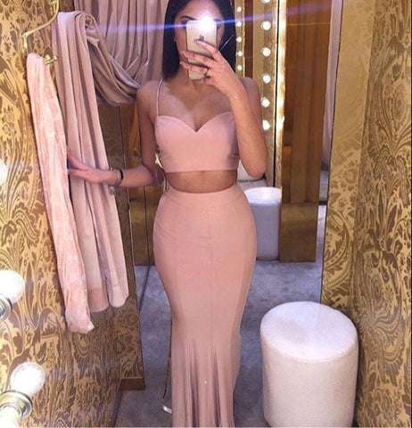 Dusty Pink Long Prom Dresses 2 Pieces Evening Dresses Mermaid Formal Dresses