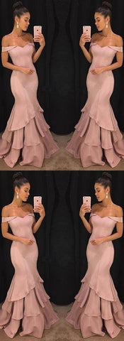 Dusty Pink Long Prom Dresses Mermaid Evening Dresses Off the Shoulder Formal Dresses