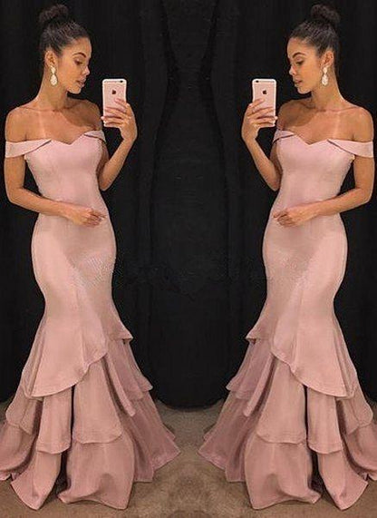 Dusty Pink Long Prom Dresses Mermaid Evening Dresses Off the Shoulder Formal Dresses