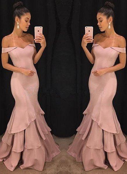 Dusty Pink Long Prom Dresses Mermaid Evening Dresses Off the Shoulder Formal Dresses