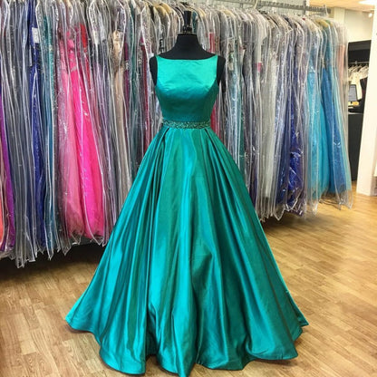 A-Line Green Satin Simple Long Formal Prom Dresses | JLDressCA A-Line Green Satin Simple Long Formal Prom Dresses | JLDressCA