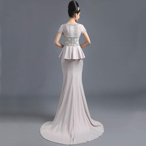Elegant Beaded Long Prom Dresses Mermaid Evening Dresses Short Sleeve Formal Dresses