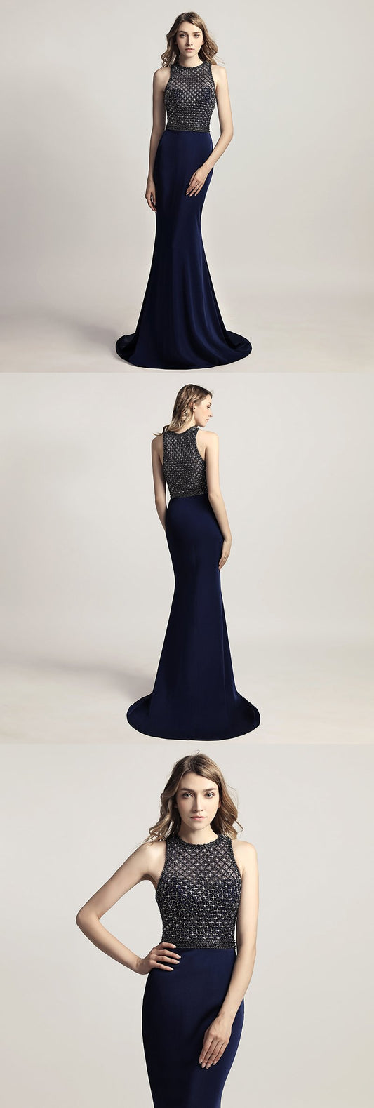 Elegant Beaded Long Prom Dresses Mermaid Evening Dresses Sleeveless Formal Dresses