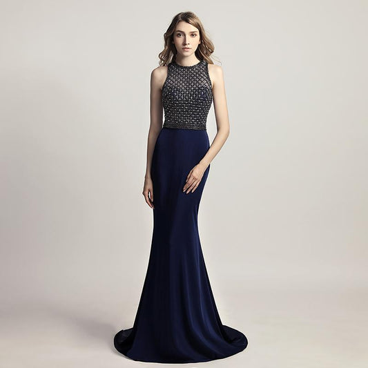 Elegant Beaded Long Prom Dresses Mermaid Evening Dresses Sleeveless Formal Dresses