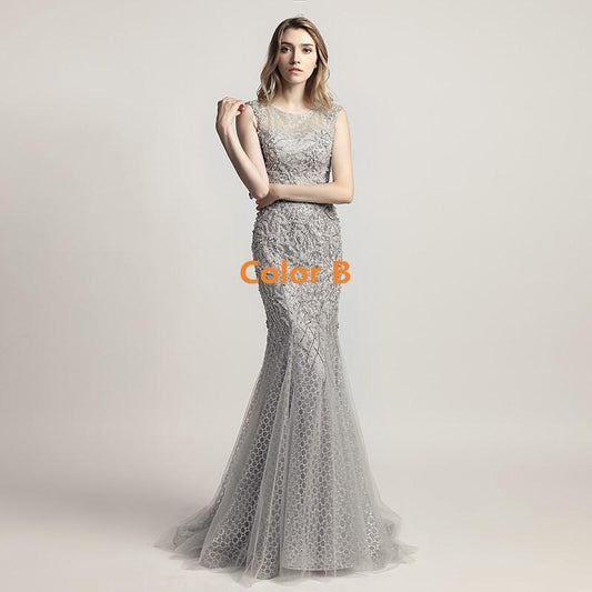 Elegant Beaded Long Prom Dresses Pearls Evening Dresses Mermaid Sleeveless Formal Dresses
