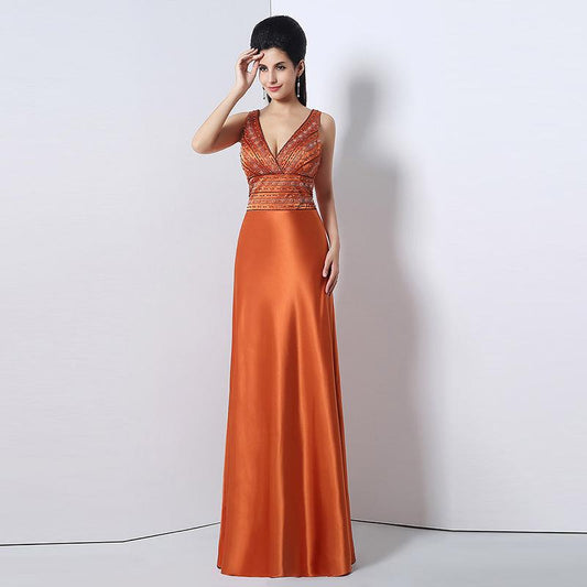 Elegant Beaded Long Prom Dresses V-Neck Evening Dresses Cross Back A-Line Formal Dresses