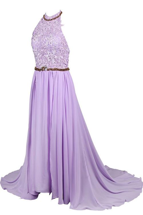 lilac prom dress, long prom dress, halter prom dress, chiffon prom dress, charming evening gown, BD50