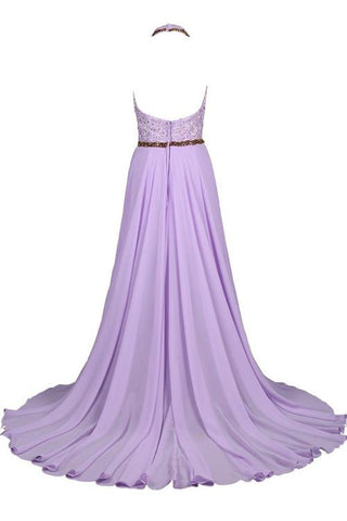 lilac prom dress, long prom dress, halter prom dress, chiffon prom dress, charming evening gown, BD50