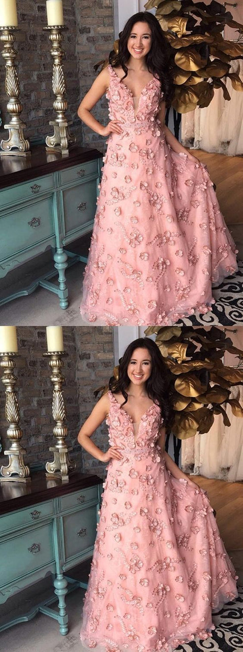Stunning Sweetheart A-Line Floral Appliques Long Prom Dress Evening Gown, DP4724 main image 0