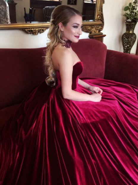 velvet burgundy sweetheart A-line formal long prom dress, PD02501