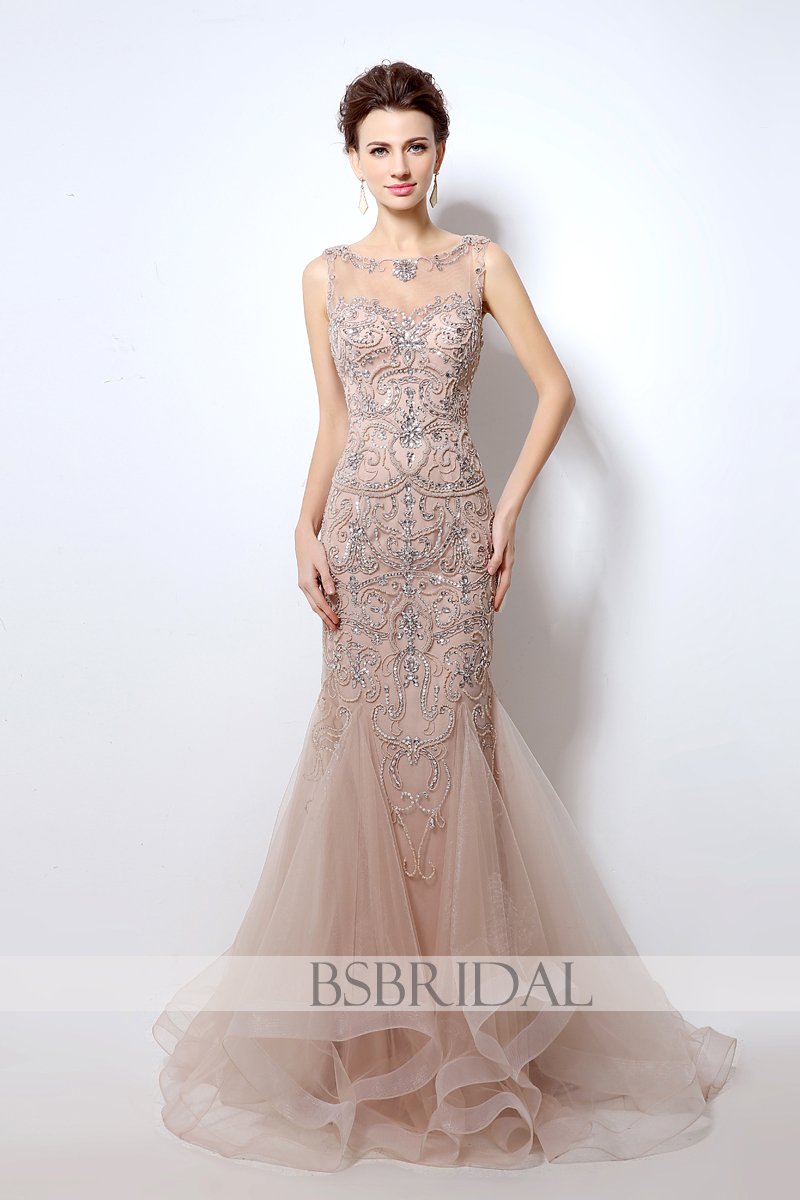 charming formal elegant mermaid beaded long prom dress, LX006