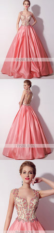 princess pink sweet long satin prom dress for girls, LX020