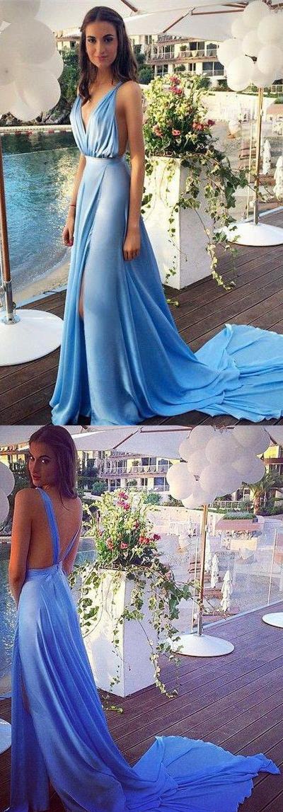 Long Prom Dresses,blue Prom Dress,chiffon Prom dress,sexy backless prom Dress,2019 prom Dress