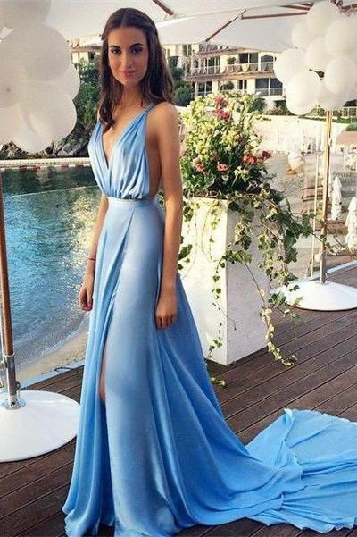 Long Prom Dresses,blue Prom Dress,chiffon Prom dress,sexy backless prom Dress,2019 prom Dress