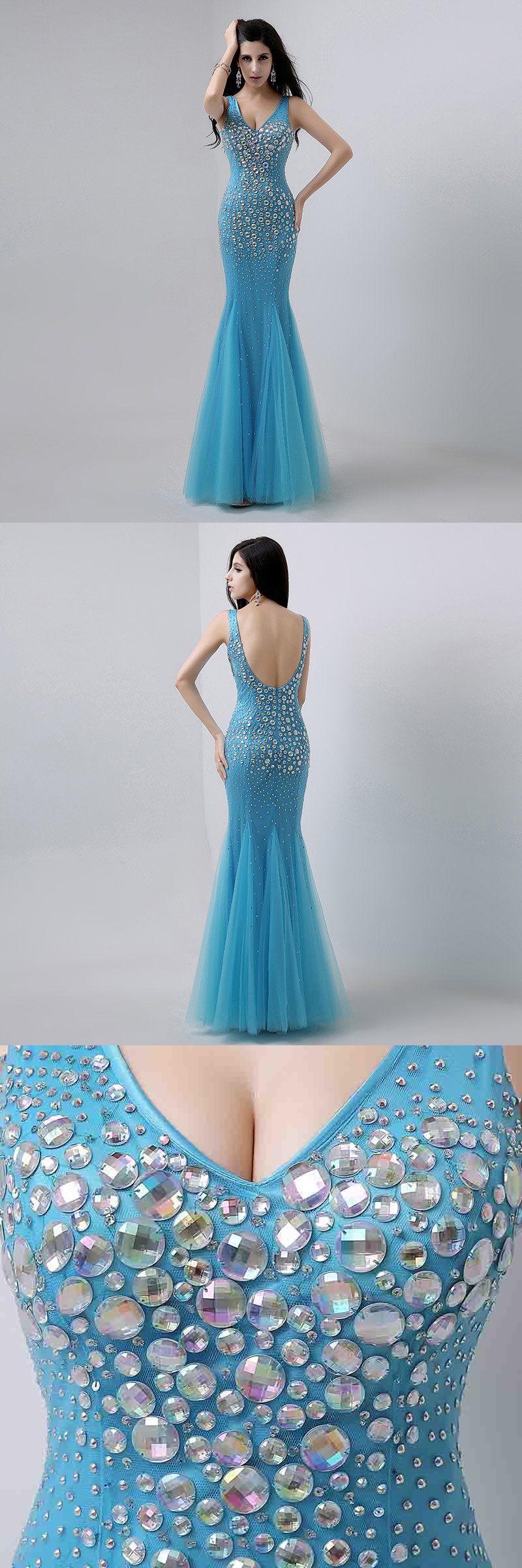 Luxurious Beaded Long Prom Dresses | V-Neck Evening Dresses | JLDressCA Luxurious Beaded Long Prom Dresses | V-Neck Evening Dresses | JLDressCA