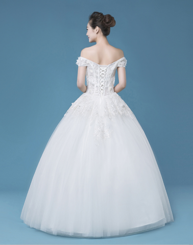 Off shoulder A-line floor-length wedding dress, charming wedding dress, WD75