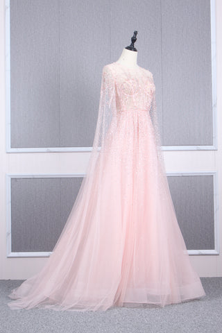 A-line Round Neck Prom Dress, Long Evening Party Dress, Wedding Guest Dress with Beads, JL20155
