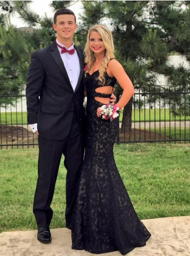 black prom dress, lace prom dress, mermaid prom gown, formal prom dresses, evening gown, BD260
