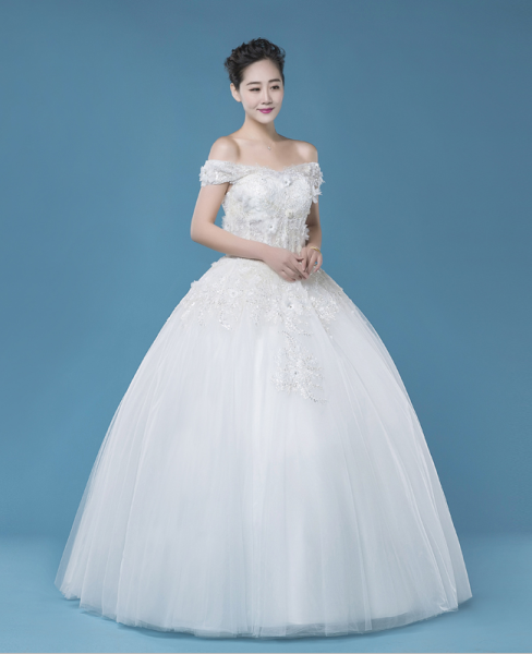 Off shoulder A-line floor-length wedding dress, charming wedding dress, WD75