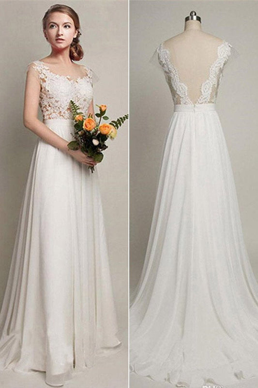 Simple Lace V-back Chiffon A-line Wedding Party Dress, WD230223118
