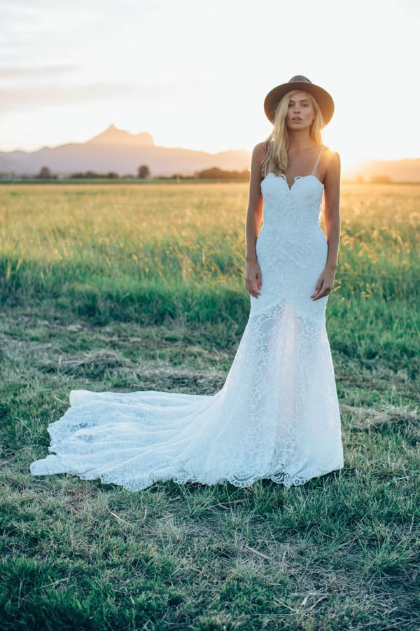 Mermaid Sweetheart Lace Ivory Wedding Dresses with Train, WD23022655