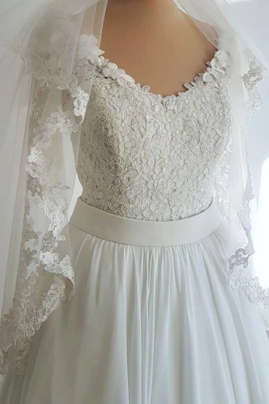 A-line Chiffon Lace Wedding Gown with Ruffles, WD2303040