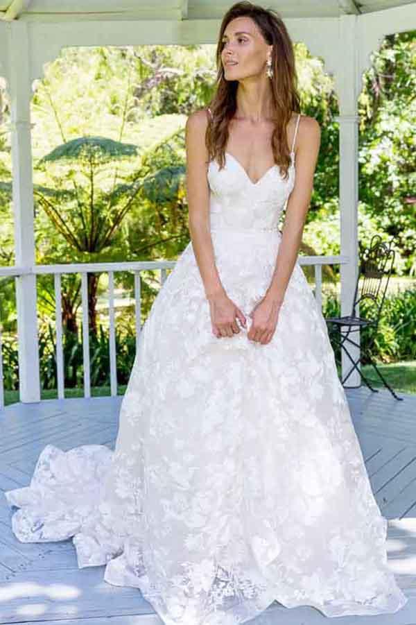 White Spaghetti Straps A-Line Lace Wedding Dress, WD2303169