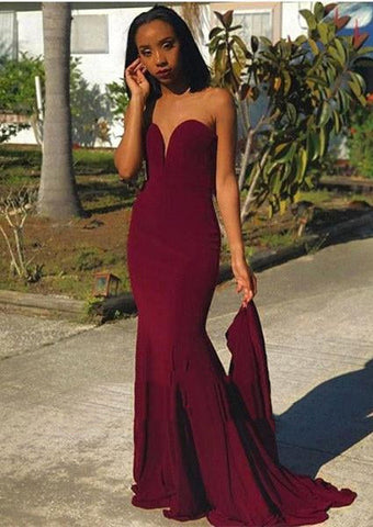 Burgundy Mermaid African American Prom Dress with Sweetheart Neckline, PD2303085