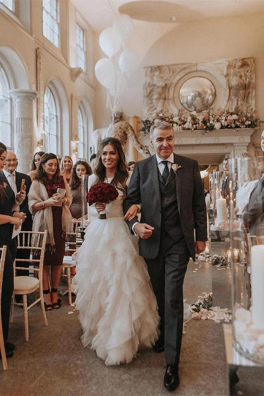 High Neck Ruffled Tulle A-line Wedding Dress, WD23022332