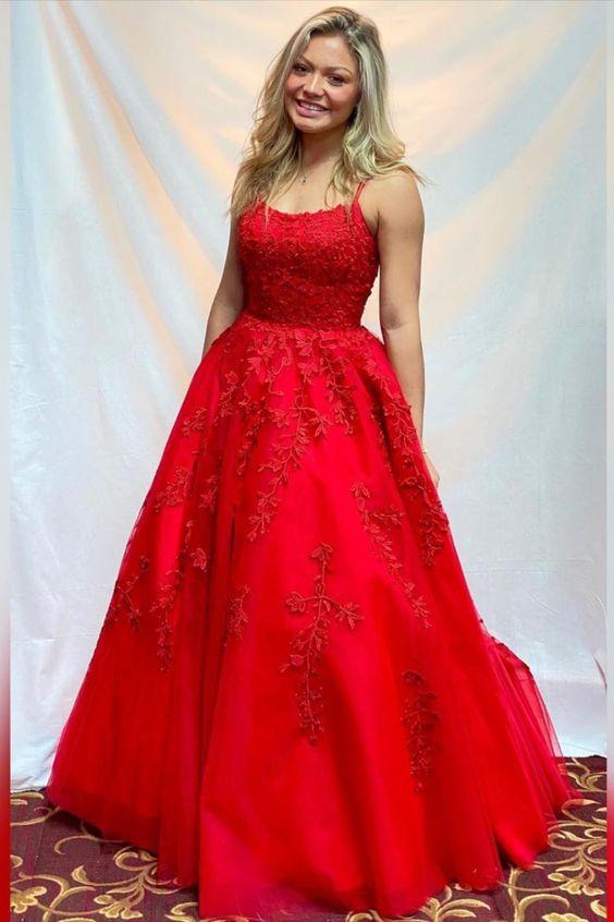 A-Line Ball Gown Prom Dress with Lace Appliqued Tulle, PD2303030