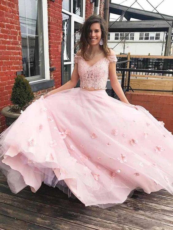 A-Line 3D Flower Lace Junior Prom Dress, available as a 2-Piece Gown, PD23022240