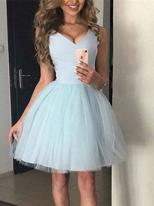 Light Blue V-Neck Short Prom Dress, Formal Homecoming or Bridesmaid Dress, BD2303118