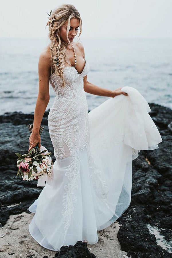 Mermaid Sweetheart Wedding Dress with Lace Appliques, WD23022657