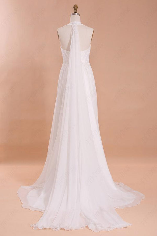 Chiffon Halter Beach Wedding Dress with Floor-Length Hemline , WD23022371
