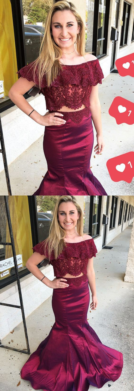 Burgundy 2 Piece Prom Dress with Long Skirt, PD2303010