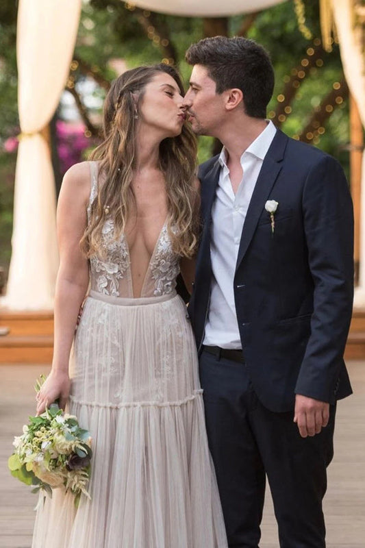 Rustic Long Sleeve Backless Ivory Lace Wedding Dress, WD23022687