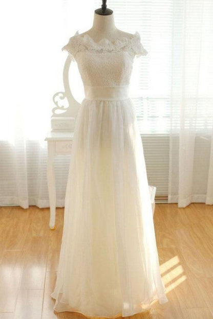 Ivory Chiffon Lace Long Wedding Dress, WD23022649