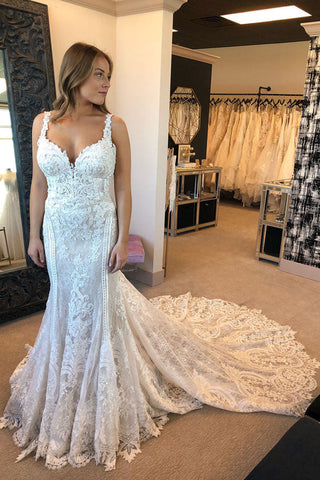 Vintage Mermaid Wedding Dress with Lace Appliques and Train, WD2303199