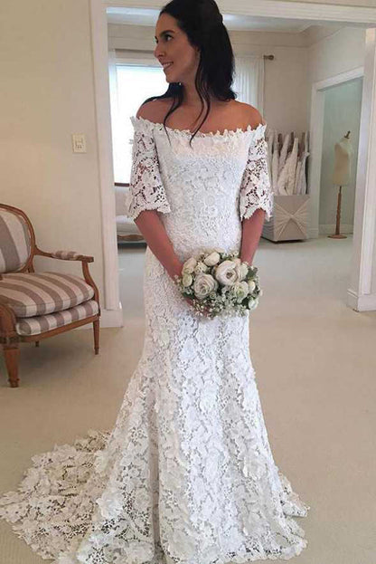 Elegant Lace Wedding Dress with Short Sleeves, WD2303046
